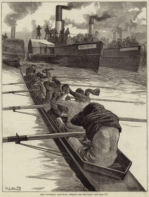 The University Boat-Race, peeling for the Race (engraving)