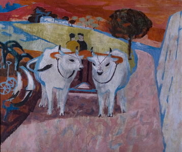 Oxen in Tuscany, 1956 (oil on canvas)