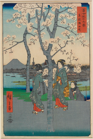 The Sumida River Embankment in the Eastern Capital, 1858 (woodblock print (nishiki-e); ink and colour on paper)