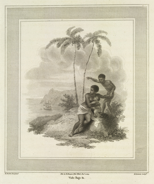 The mother strains her infant to her breast'. From the poem: Africa delivered; or the slave trade abolished. A poem'. By James Grahame.