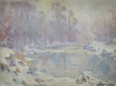 River Scene in Winter (oil on canvas)