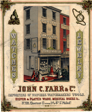 John C. Farr & Co. importers of watches, watchmakers tools, P.S. Duval & Co., c.1850 (chromolitho)



