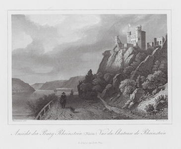 Rein / Rhin / Rhine: Ansicht der Burg Rheinstein; Vue du Chateau de Rheinstein (engraving)