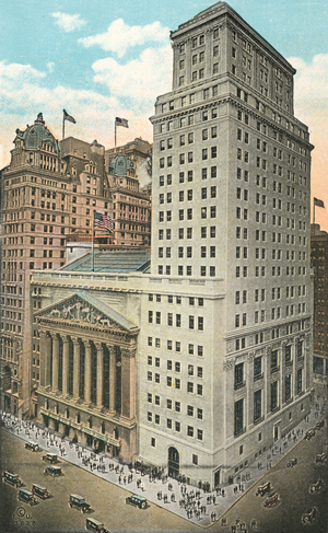 New York Stock Exchange, New York City (colour litho)