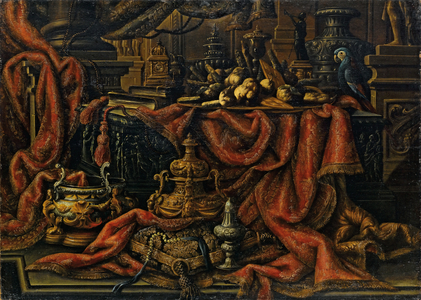 Silverware, fruit and candy tray (oil on canvas)