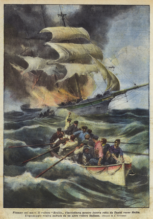 Flames on the sea (colour litho)