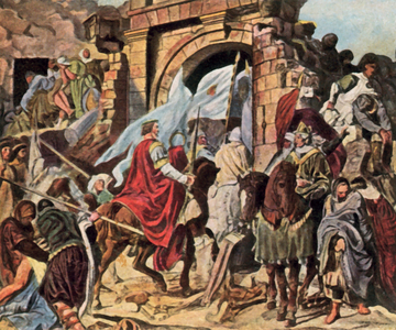 Charlemagne's entry into Pavia, 774 (enhanced colour litho)