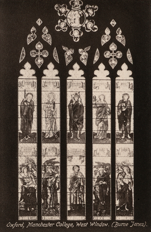 Oxford, Manchester College, West Window, Burne Jones (b/w photo)