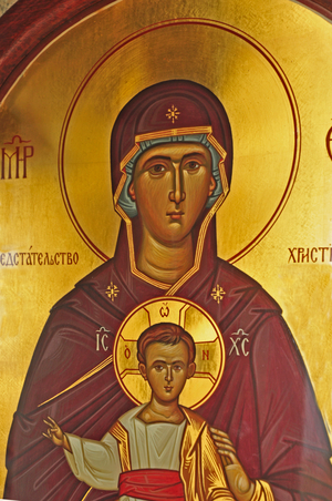 Monastery, 1020, portrait of Virgin and child detail, St Jovan Bigorski (St John the Baptist),  Mavrovo National Park, Macedonia, Europe