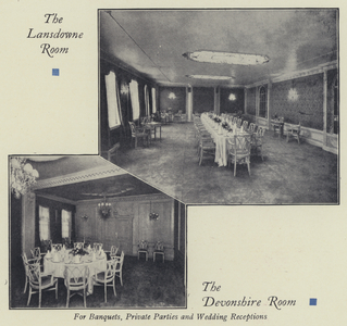 May Fair Hotel, London, The Lansdowne Room, The Devonshire Room, for Banquets, Private Parties and Wedding Receptions (b/w photo)