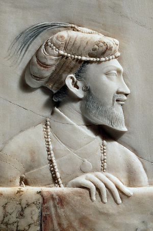 India: An alabaster portrait of Mughal emperor Shah Jahan, sculpted in c.1630.