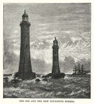 The old and the new Eddystone Towers (engraving)