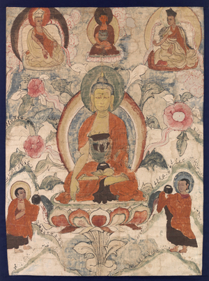 The Buddha with Buddhist Teachers, 16th-19th century (Thangka: colours on cloth, cloth mountings)