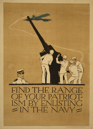 'Find the range of your patriotism by enlisting in the Navy', 1918 (colour lithograph)