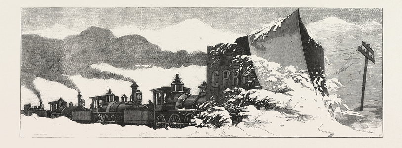 Clearing Snow Block : How They Do It in America. The Giant Snow-Plough of the Central Pacific Railroad in the Nevada Mountains, US, USA, America, United States