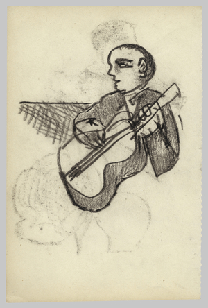 Musician at the Wigmore Hall, 1940s (crayon on paper)