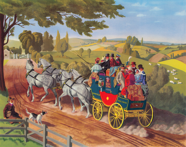 A Stage Coach and Turnpike 18th Century (colour litho)