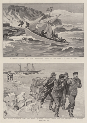 Dr Nansen and Mr Jackson in the White North (litho)