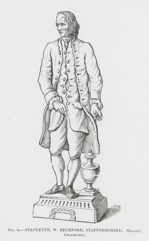 Statuette, "W Beckford," Staffordshire (engraving)