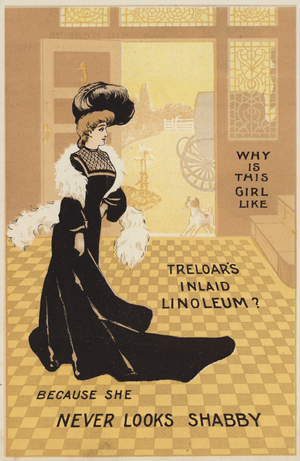 Advertisement for Treloar's Inlaid Linoleum (colour litho)