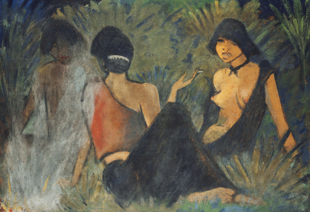 Gypsies by the Campfire (recto); Zigeunerinnen am Lagerfeuer (recto), c.1927 (distemper on burlap)