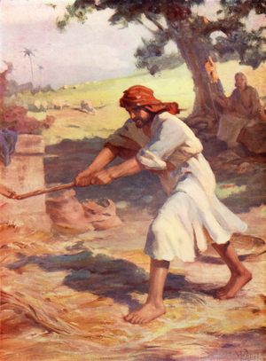 Gideon at the Threshing Floor, Judges vi, 11 (colour litho)