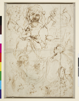 The Madonna and Child with the infant Baptist, and heads in profile, c.1478 (pen & ink)