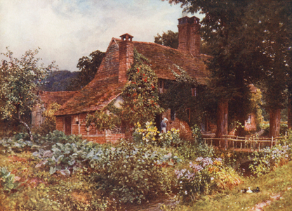 Old Mill Cottages, Abinger (colour litho)