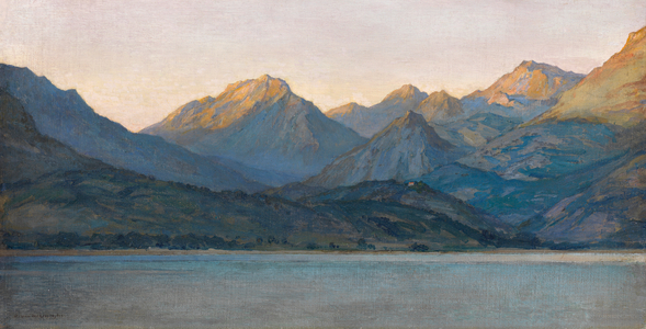 Evening, the Alpes-Maritimes from Cap-Martin (oil on canvas board)