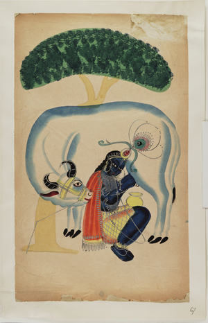 Krishna milking, c.1875 (watercolour)