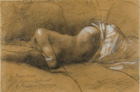 Study of a Sleeping Woman, c.1867 (black conté crayon, heightened with white pastel, on tan wove paper, laid down on cream card)