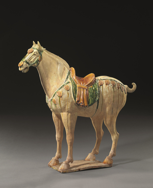 A magnificent sancai-glazed pottery figure of a Ferghana horse, 618-907 (ceramic)