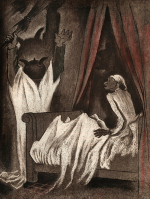 Illustration for short story by Guy de Maupassant "le Diable" ("The Devil"), 1938 (colour litho)