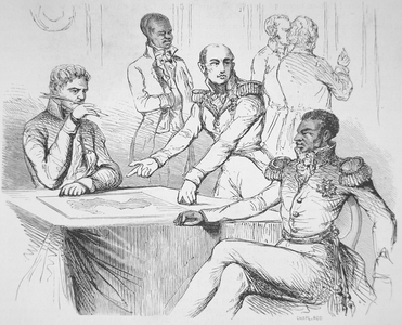 The French Treaty over Haiti, 1825 (engraving)