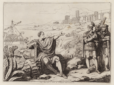Gaius Marius sitting among the ruins of Carthage (etching)