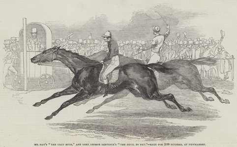 Mr Day's "The Ugly Buck," and Lord George Bentinck's "The Devil to Pay," Race for 2000 Guineas, at Newmarket (engraving)