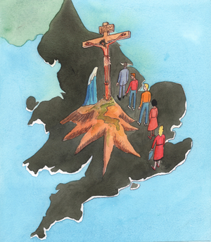 Whenever Mass is clebrated in our country, it's as if Calvary appears at the heart of England, 2002 (w/c on paper)