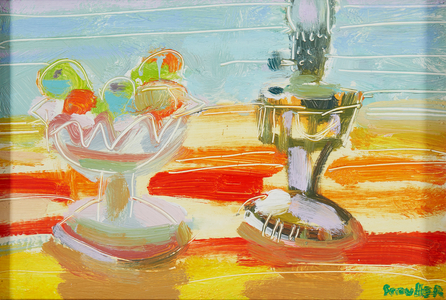 Lantern and Fruit Bowl (oil on board)