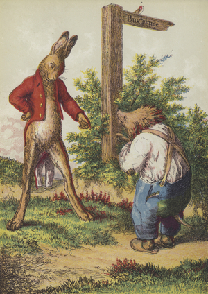 The Hare and the Hedgehog (colour litho)