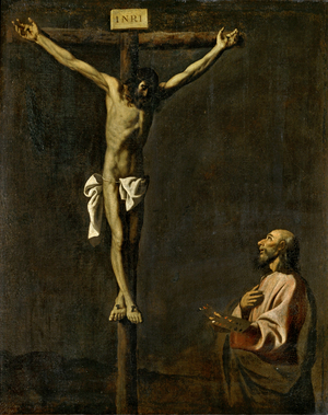 Saint Luke as a painter before Christ on the cross … (painting on canvas)