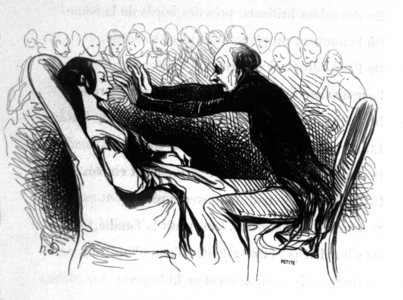 Scene of hypnotism in Paris, c.1850 (engraving)