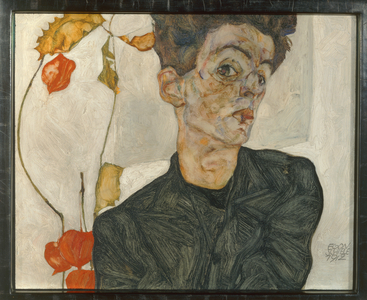 Self-portrait with physalis, 1912 (painting on wood)