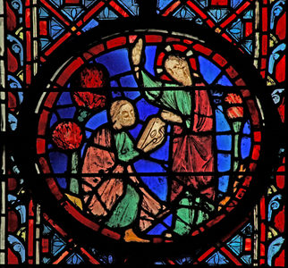 Window w11  God gives the book to Jeremiah Jer I 17 (stained glass)