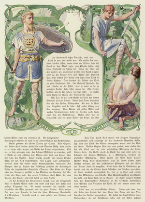 Baldr and his son Forseti (colour litho)
