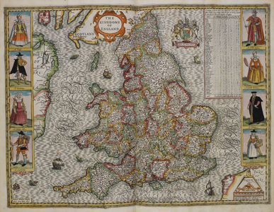 The Kingdome of England' drawn in 1610. Boundaries of counties or shires.
