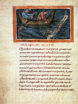 Switzerland: 'The Catching of Pearls' as depicted in the Bern Physiologus (9th century)