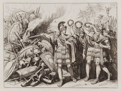 Gaius Marius burning the arms of the Cimbri and Teutones, 101 BC (etching)