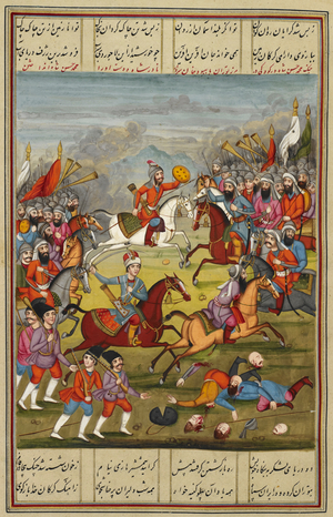 Muhammad Hasan Shah, in battle with Bihbud Khan, an officer of Nadir Shah, cuts off his arm.