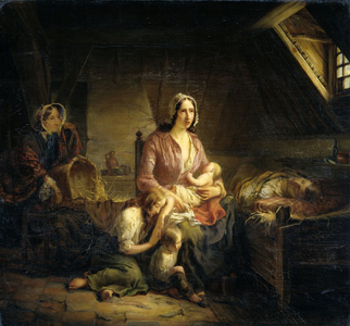 A Rich Lady Visits a Poor Family, 1853 (oil on canvas)