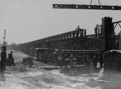 Building of a Pontoon Bridge, 1942 (b/w photo)